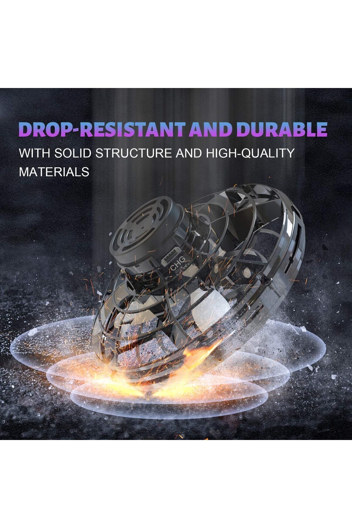 AWH-Hand Operated Mini Drones, Fidget Spinner with Lights, UFO Flying Toy for Kids 8+, Black 4