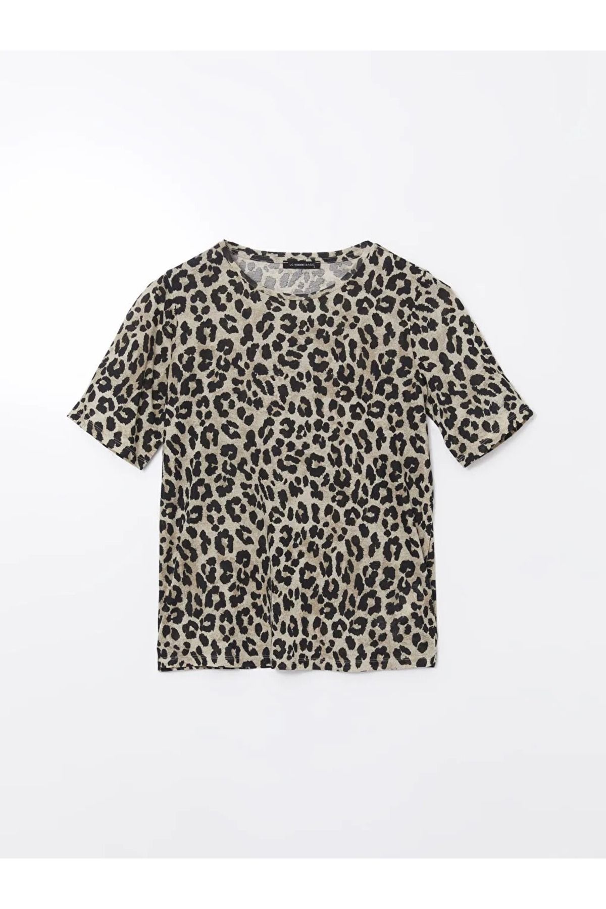 LC Waikiki-Γυναικείο μπλουζάκι LCWAIKIKI Classic Brown Crew Neck Leopard Print 5