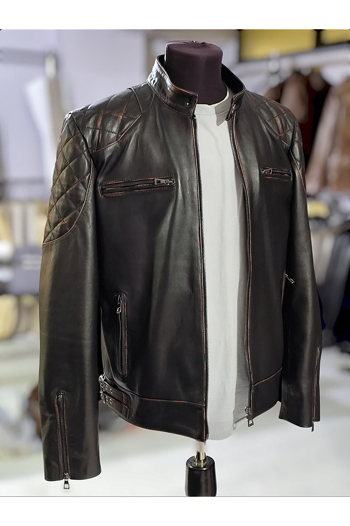 LEATHER HOUSE ERKEK DERİ MONT NAKIŞ DETAYLI
