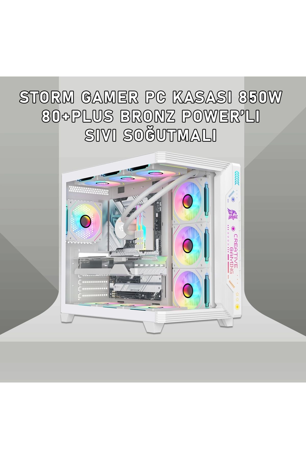 gameagle Storm 7 Argb Fanlı Oyuncu Pc Kasası 850w 80 Plus Bronz Power'lı Sıvı Soğutmalı (BEYAZ)