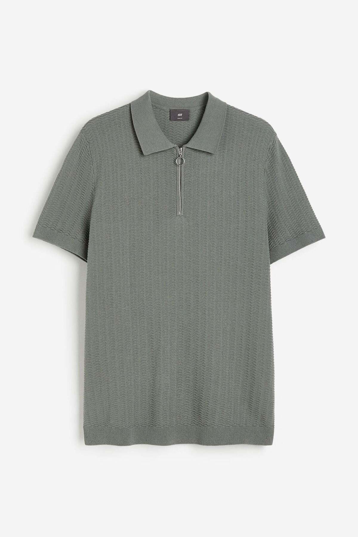 H&M-Slim Fit Textured-knit polo shirt 1