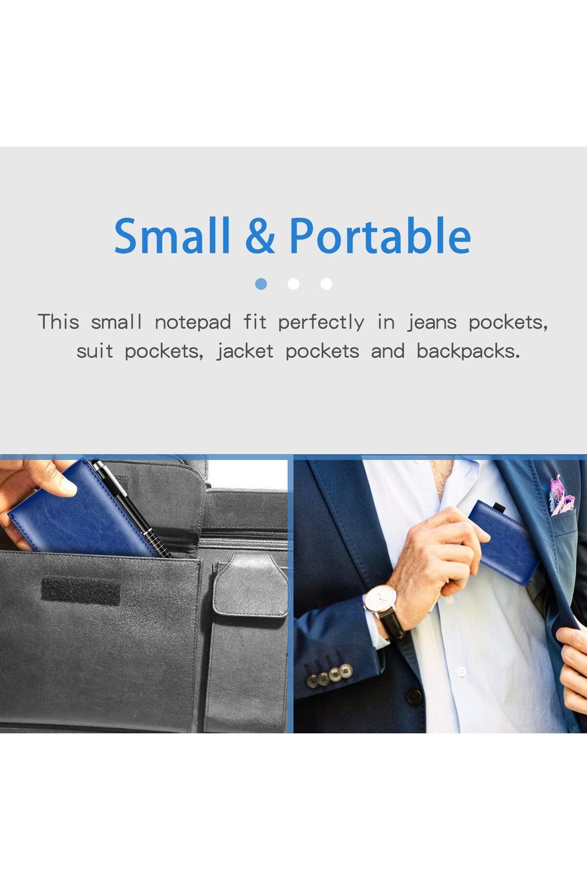 fulina-7 Pcs Small Pocket Notepad Holder Set with Pen,Mini Portable Leather Notebook for Offices,Blue 2