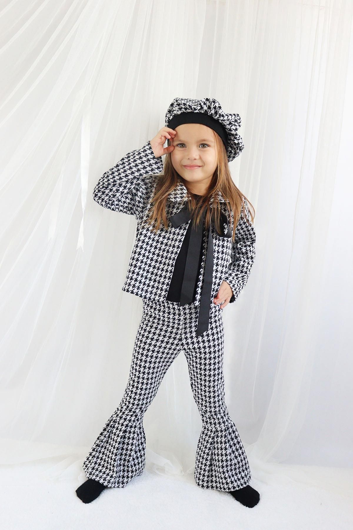 Parla Kids-Fete Copii Negru Lisabona Jacquard Jachetă în carouri Pantaloni Cap Bottom Top Set de Crăciun 4