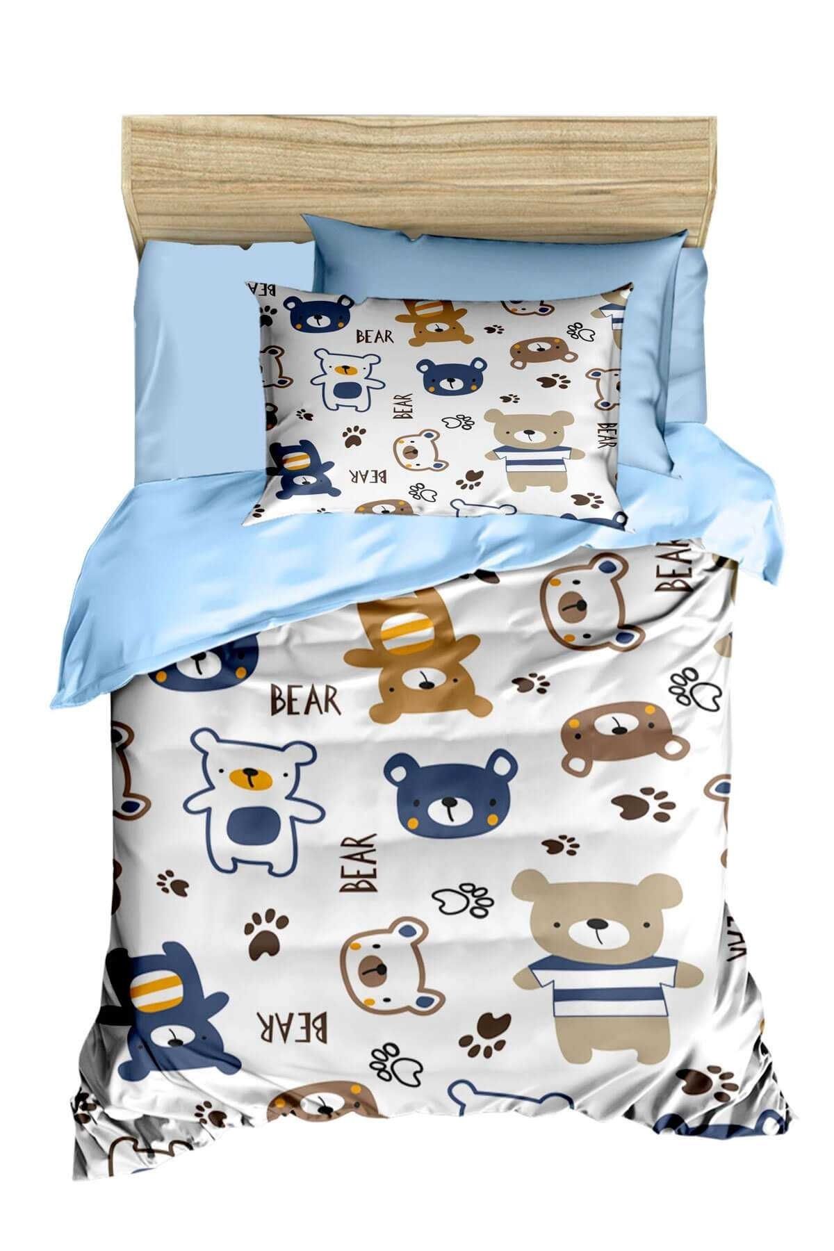 Mira Home-3D Cotton Newborn Baby Bedding Set - Digital Printed Bear Toy Blue 1