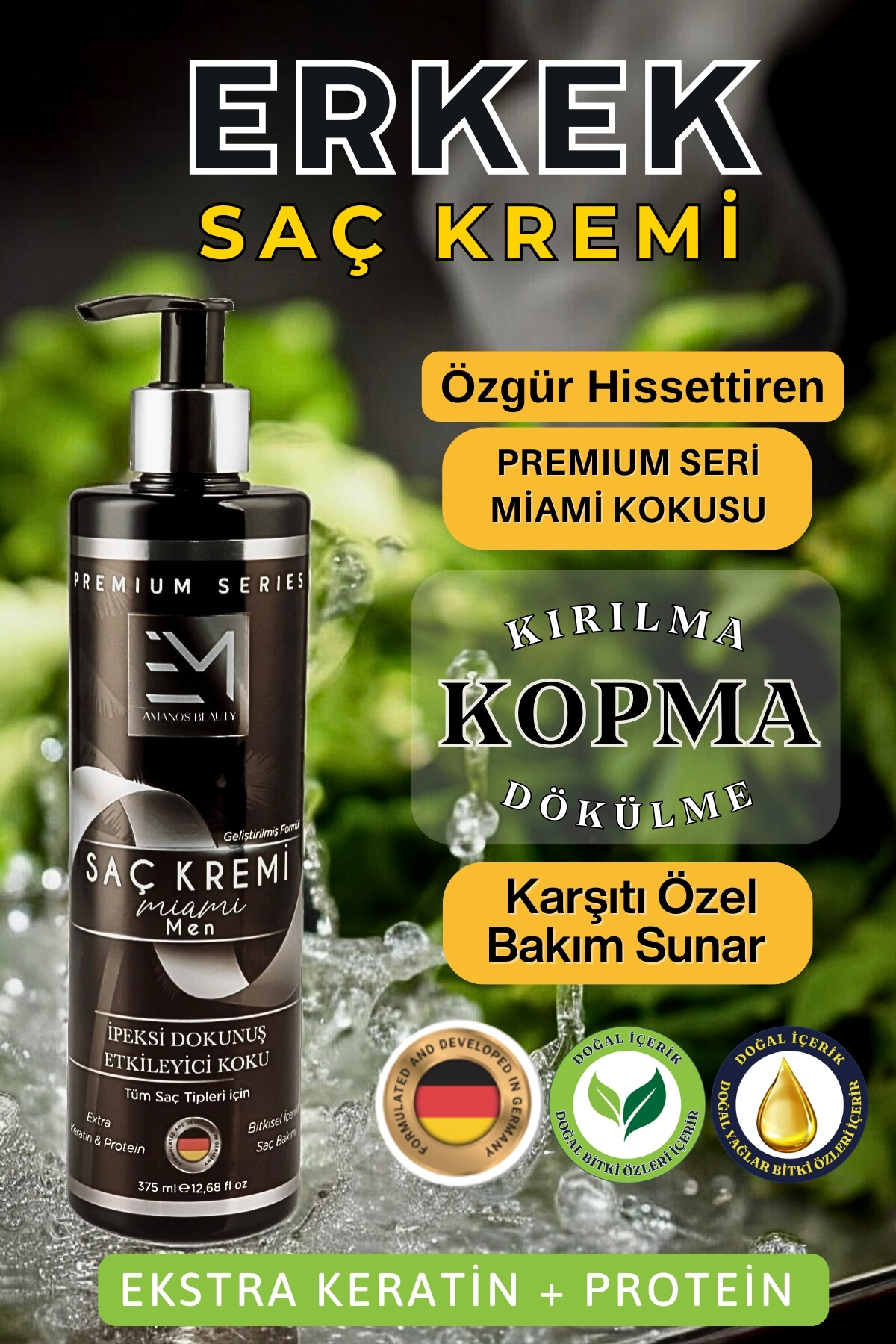 EM AMANOS BEAUTY Erkek Saç Bakım Kremi - Miami Kokusu - Doğal Keratin Ve Kolajen Içerir - Önler — EM-SKMIA