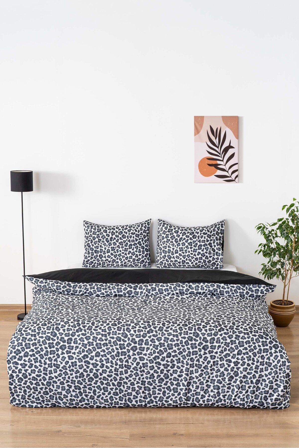 Rivaİstanbul-Leopard Print Black Cotton Double Duvet Cover Set 2