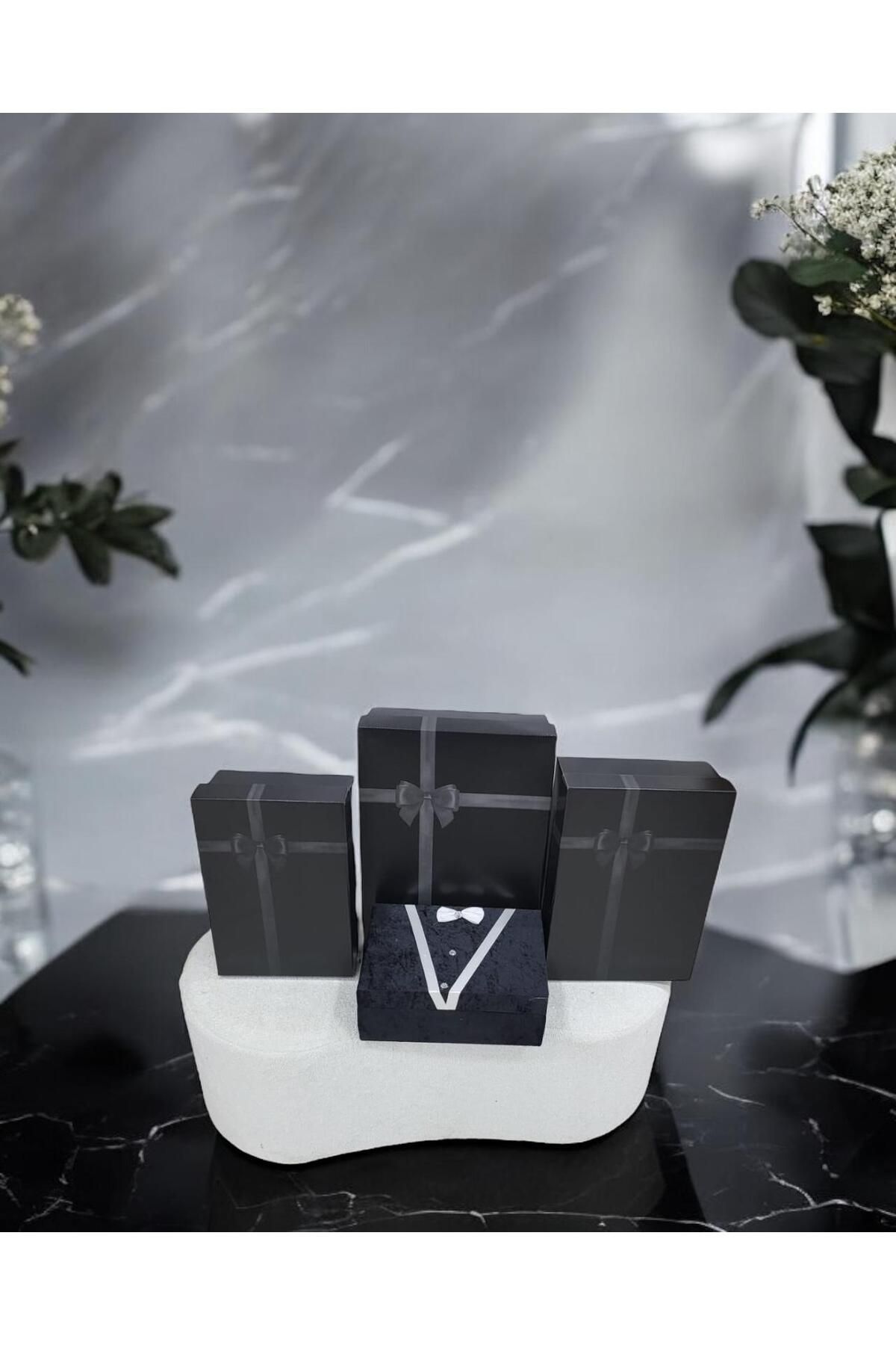 Kırçova Tekstil Damat Bohçası Çeyiz Sandık Kutu 4 'lü Set - Damat Bohça Sandığı