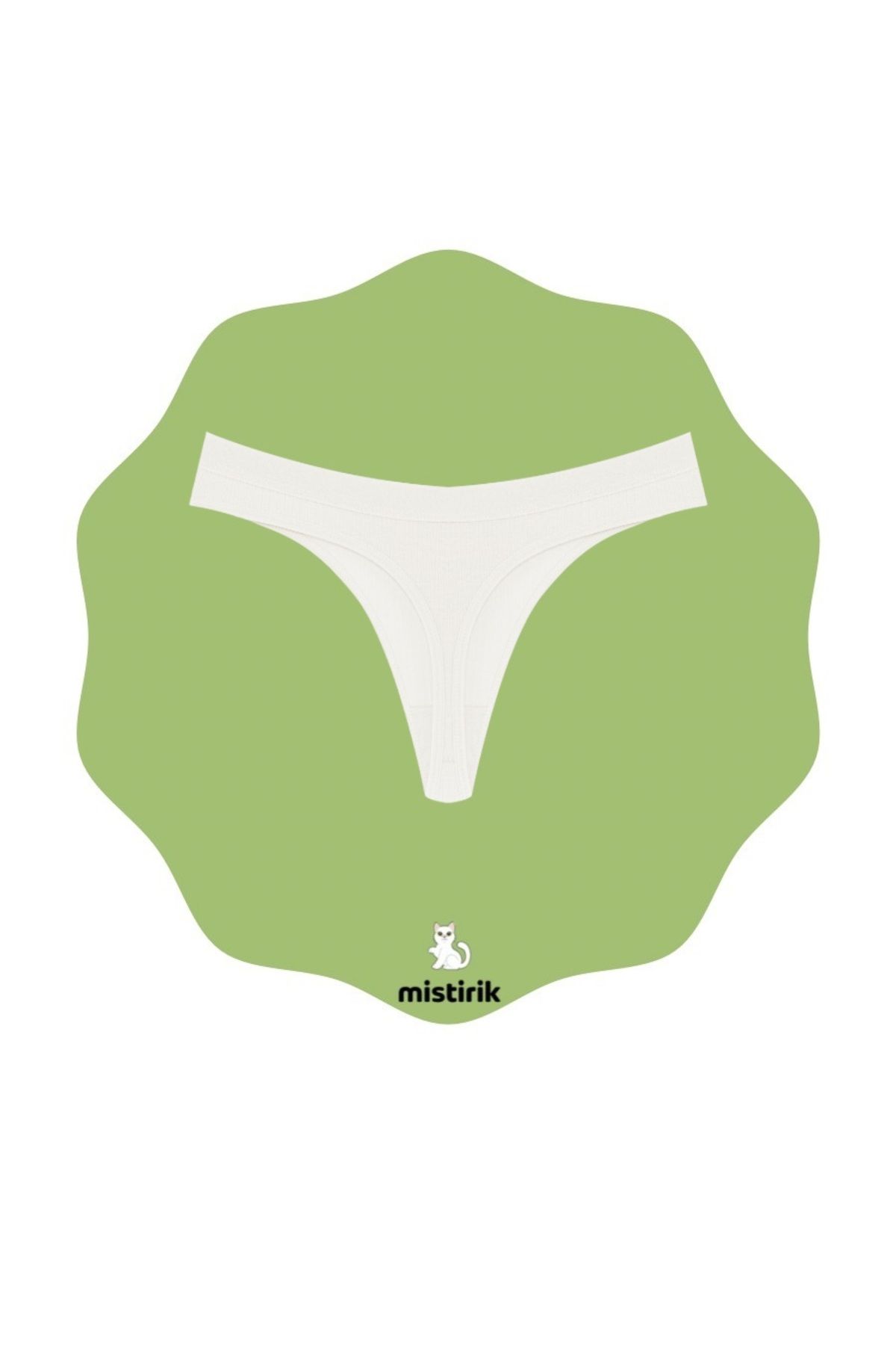 MİSTİRİK-Paulo Model Flexible Ribbed Soft Fabric Ecru String Panties 2