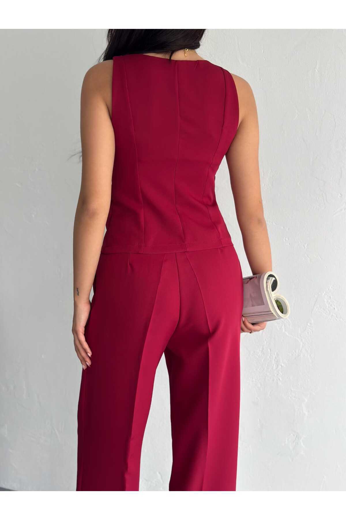 Ensemble Gilet Pantalon à Nouer Devant en Tissu Premium - Görsel 4