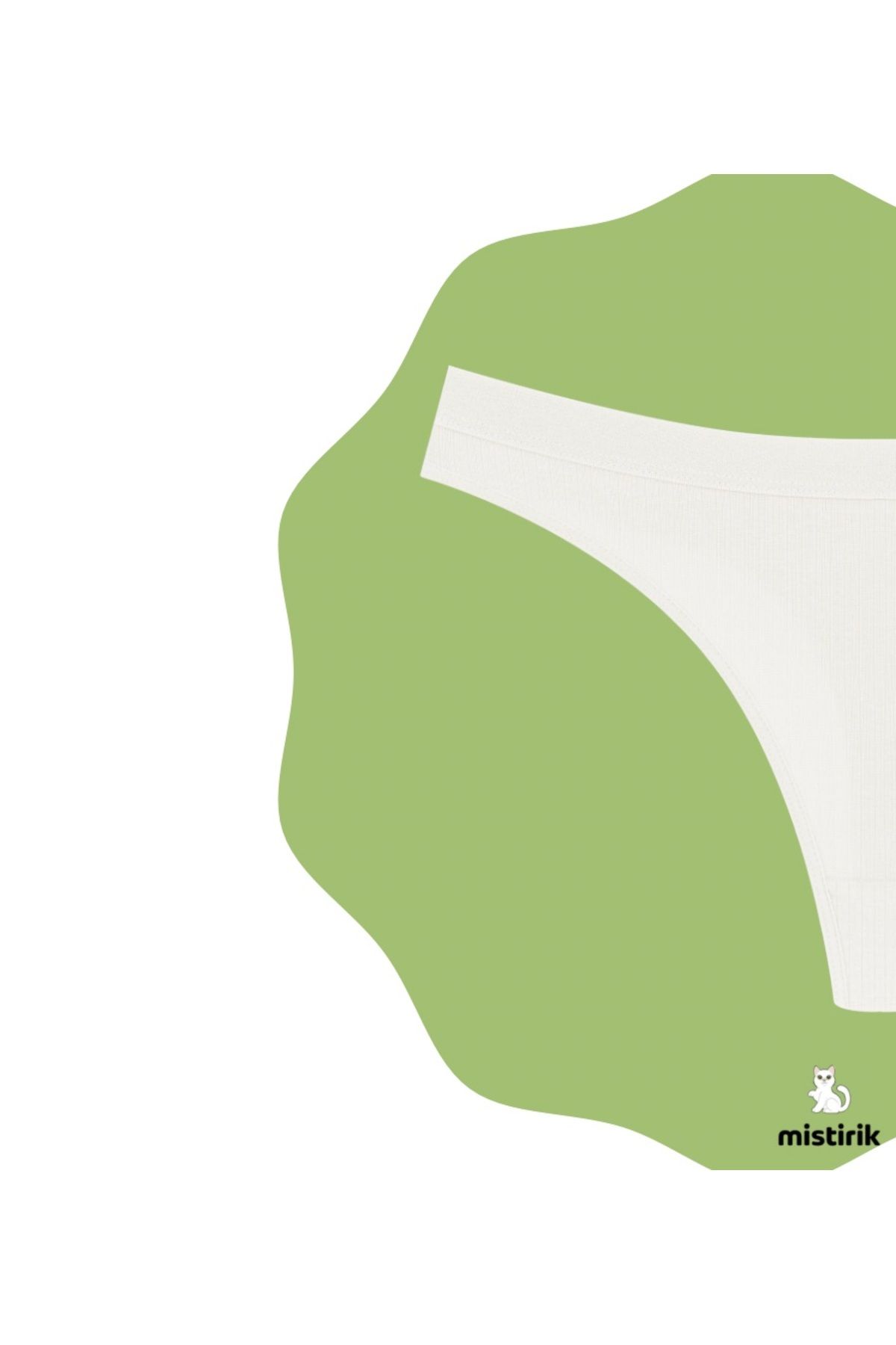 MİSTİRİK-Paulo Model Flexible Ribbed Soft Fabric Ecru String Panties 3