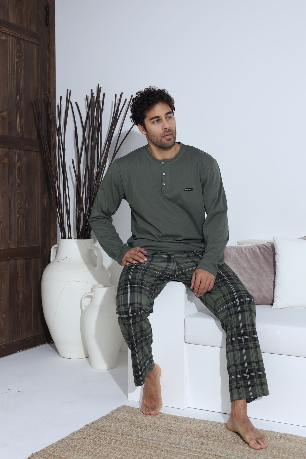 CALİA-Men's Combed Single Jersey Long Sleeve Pajama Set 2