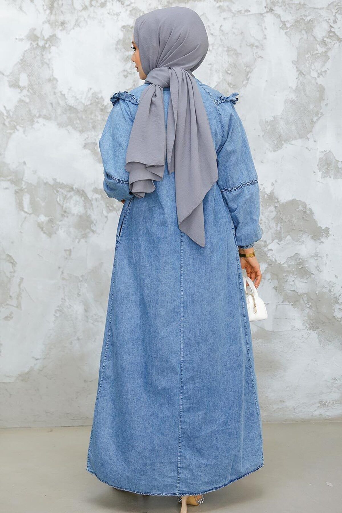 Neva Style-Rochie de denim albastru Hijab - 19140M 4