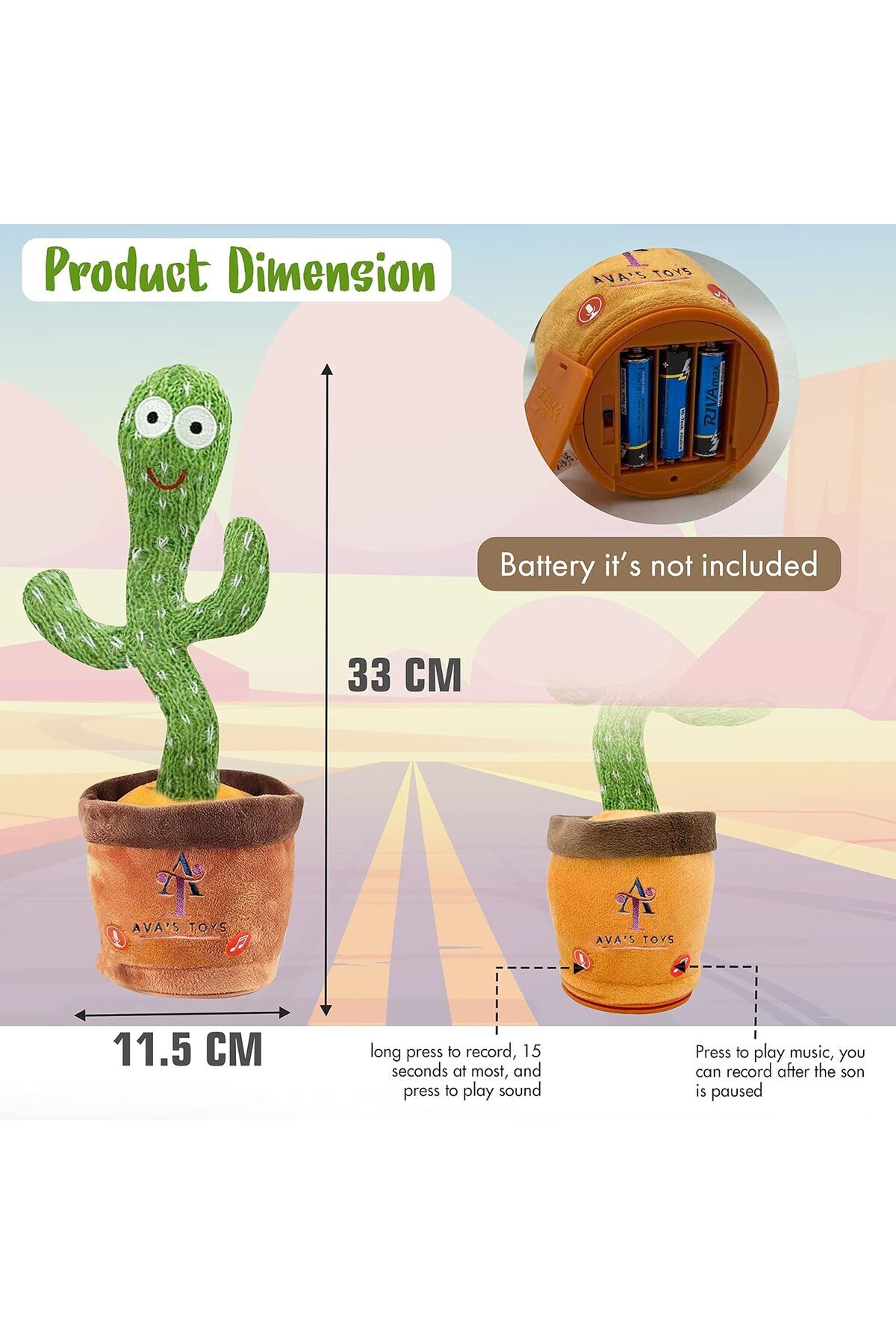 AWH-Dancing Cactus Toy – Singing, Talking, and Voice-Recording Plush Toy That Repeats What You Say. 3
