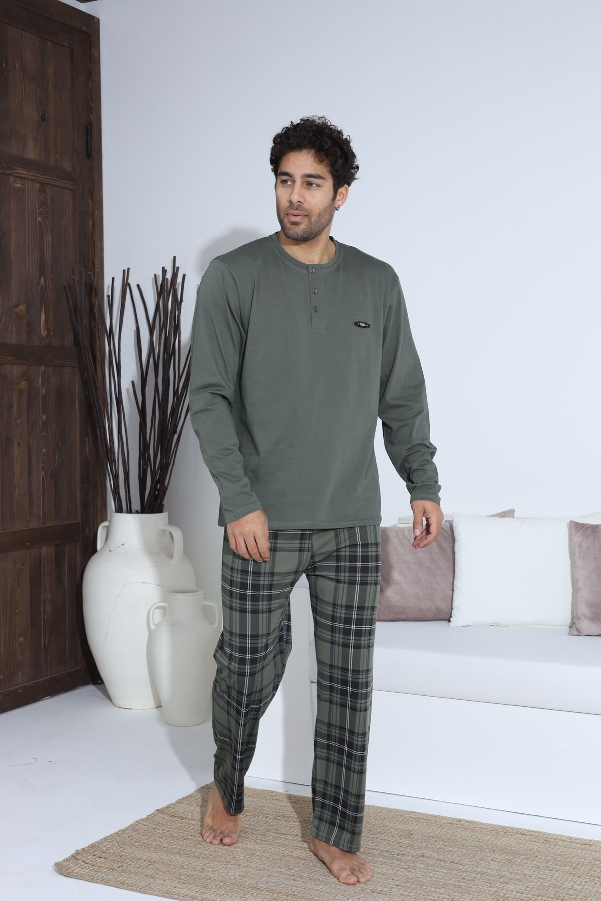 CALİA-Men's Combed Single Jersey Long Sleeve Pajama Set 6