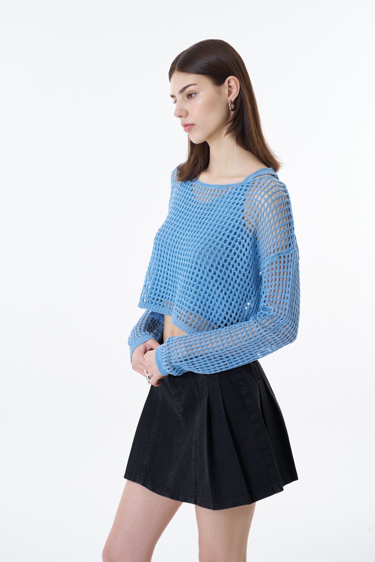 Quzu-Openwork Double Blue Knitwear Set 4
