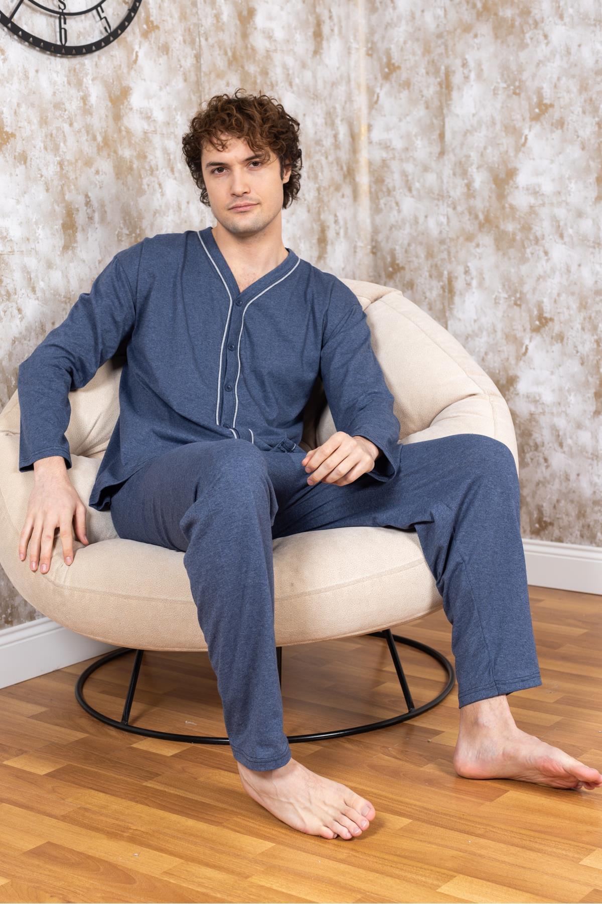 Mutlu City Erkek Boydan Düğmeli Yüksel Kalite Pamuk Pijama Takımı 16511 görsel 5