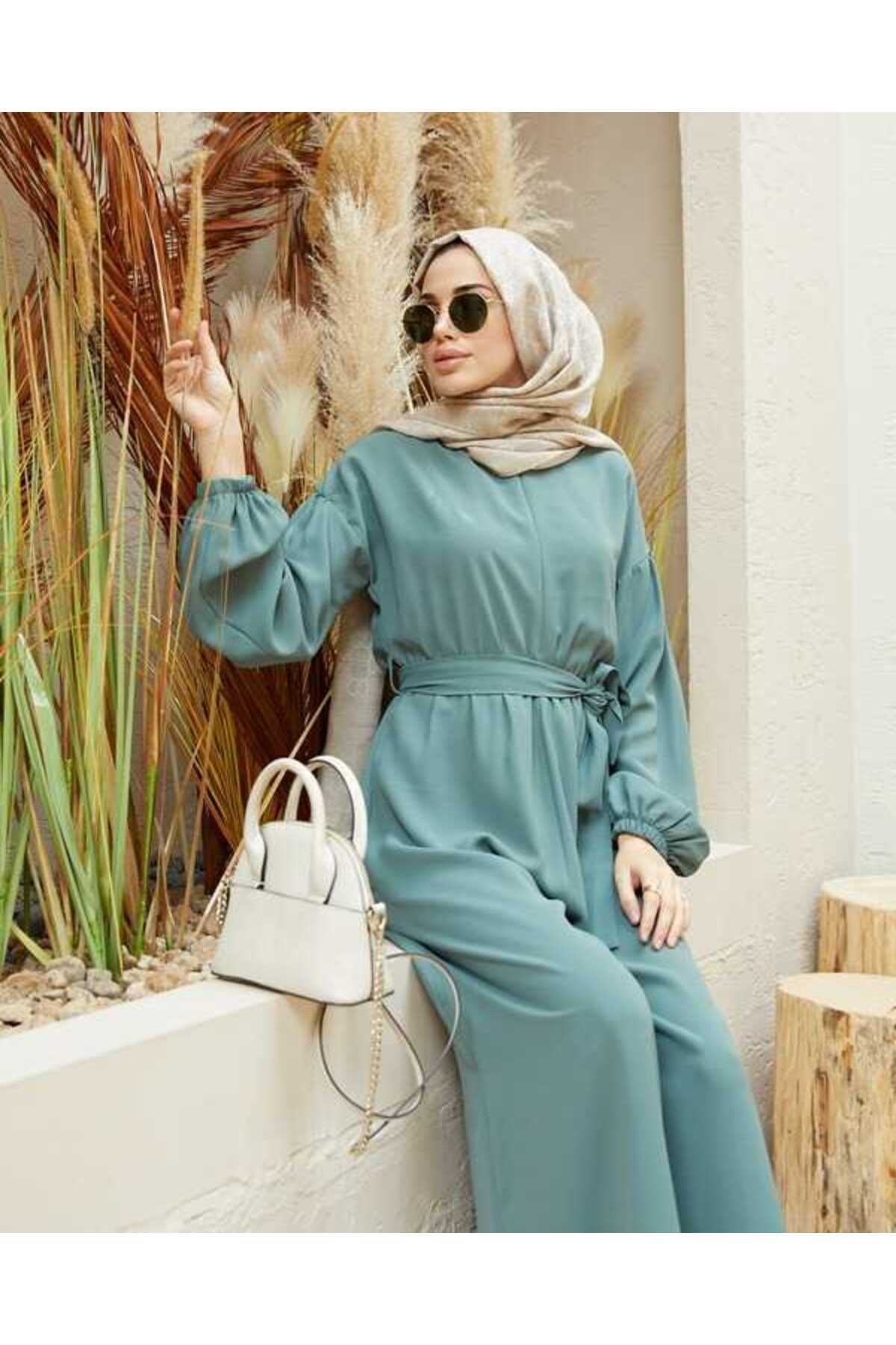 Neways-6569-Mint Green Crepe Jumpsuit Dress 2