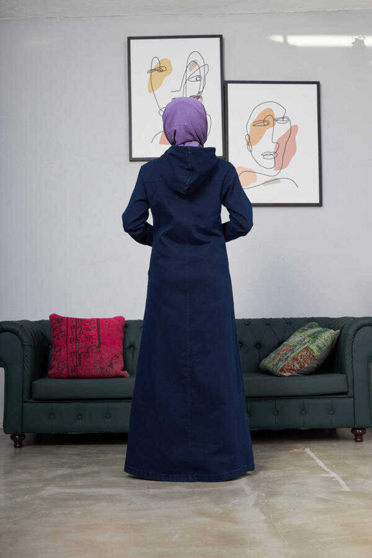 Neways-6509-Denim Hooded Ferace Navy Blue 4
