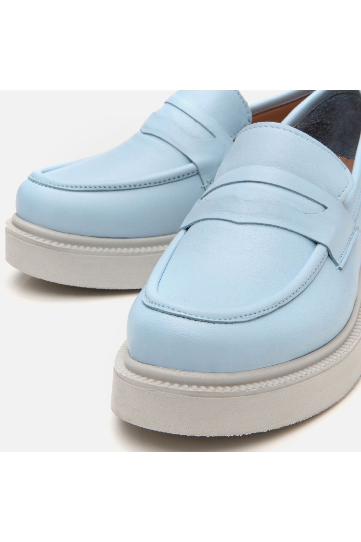 Hotiç-Genuine Leather Light Blue Women's Loafer 4