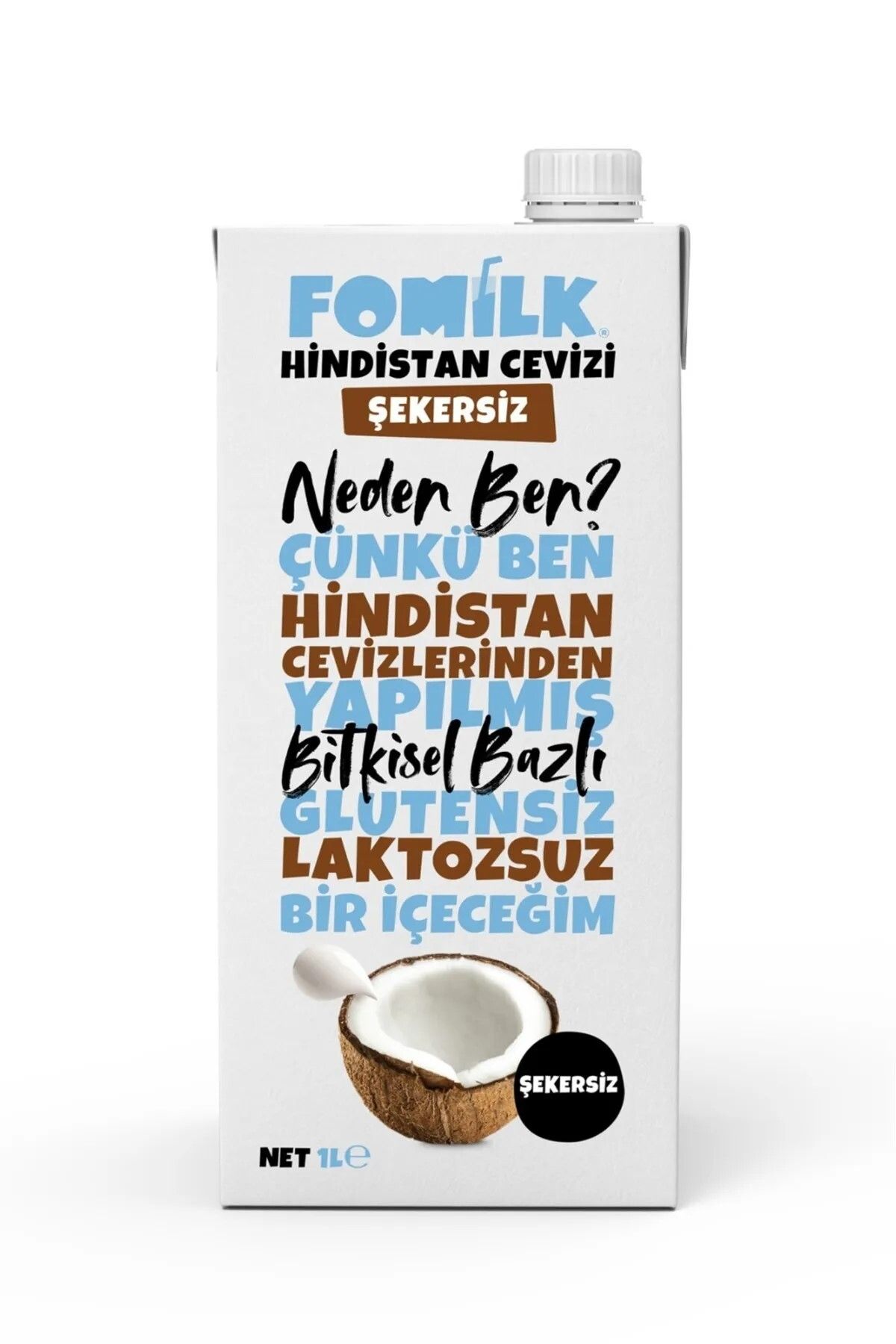 Fomilk Hindistan Cevizi Sütü Glutensiz Bitkisel Bazlı Laktozsuz Vegan Şekersiz 1 L X 4 Adet