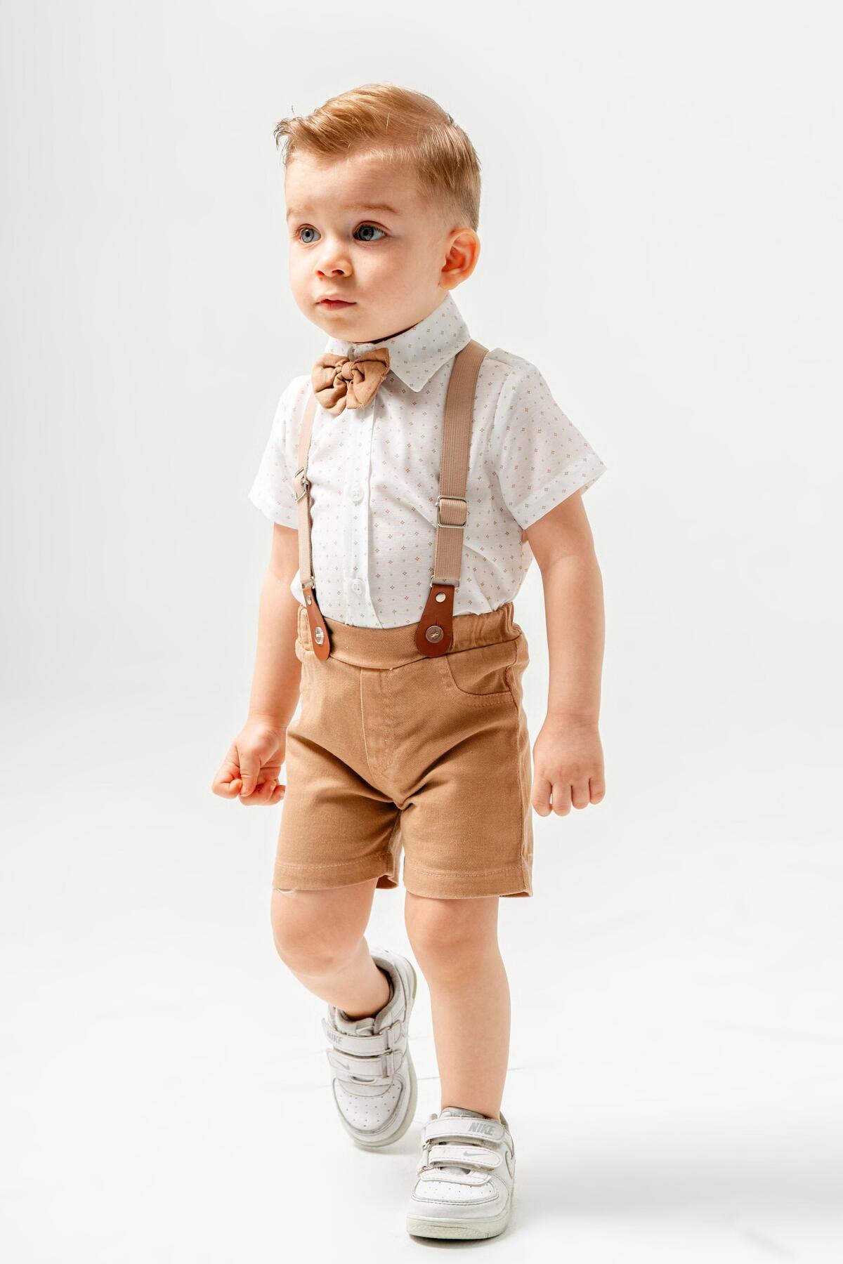 Chicsy Baby Desenli Gömlek Belden Ayarlanabilir Slopetli Kısa Kollu Şortlu 2'li Takım Çocuk ve Bebek Giyim fotoğrafı 2 (önizleme)