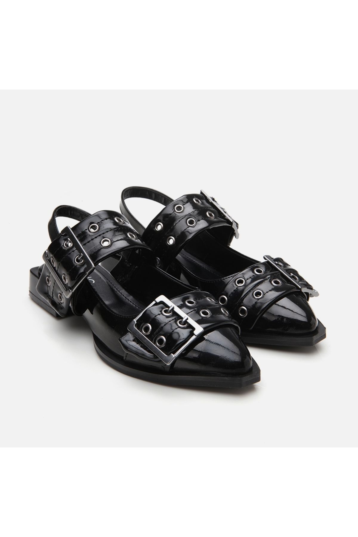 Hotiç-Black Women's Belted Ballerinas 2