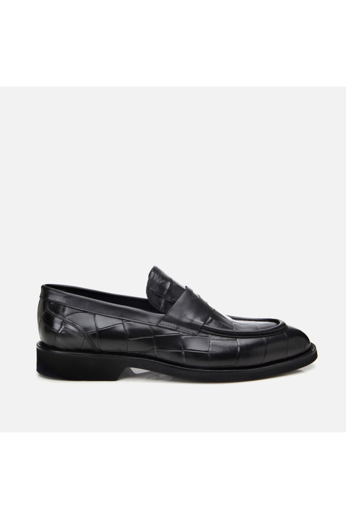 Hotiç-Genuine Leather Black Men's Crocodile Pattern Loafer 1