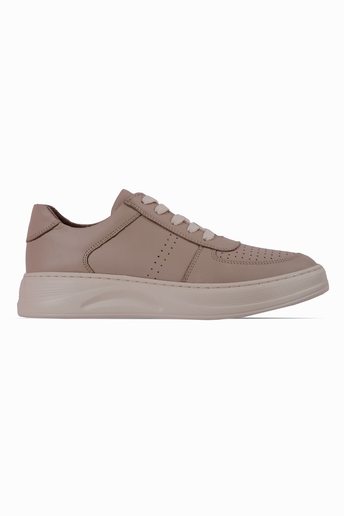 Lal Shoes & Bags-Beatrix Women's Genuine Leather Lace-Up Casual Shoes with Stitching Detail-Beige 1