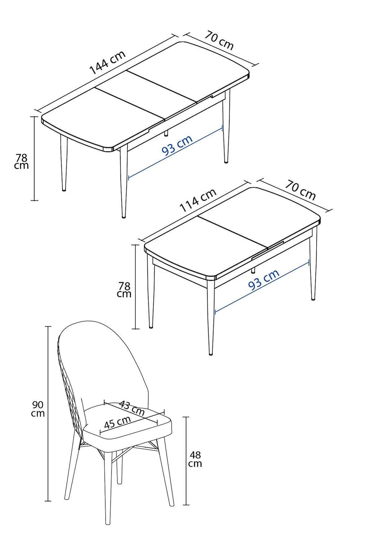 Liora Serisi Barok 70x114 Açılabilir Mdf Mutfak Masası Takımı 4 Adet Cappucino Sandalye-4