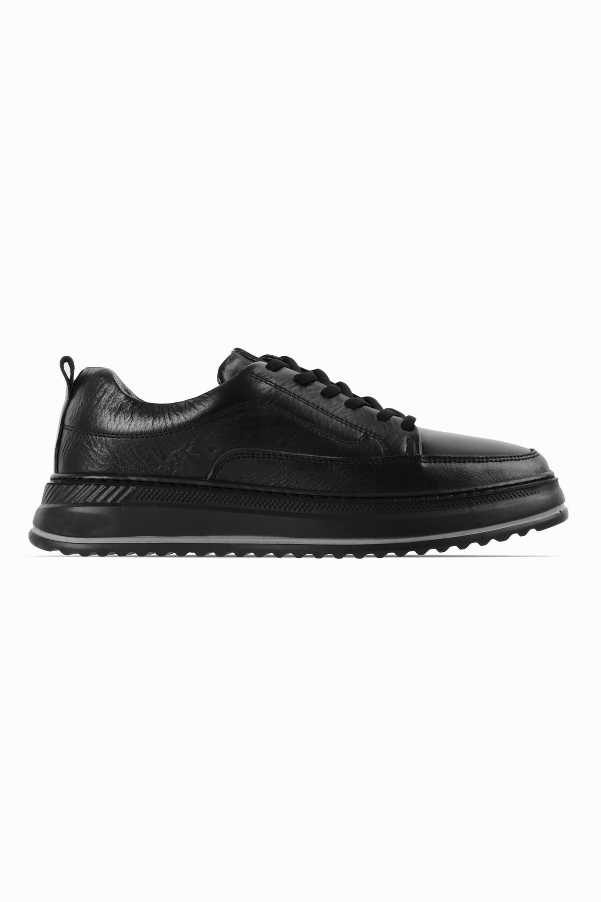 Lal Shoes & Bags-Pantofi casual pentru bărbați Jozef din piele naturală cu cusături cu șireturi-negri 1