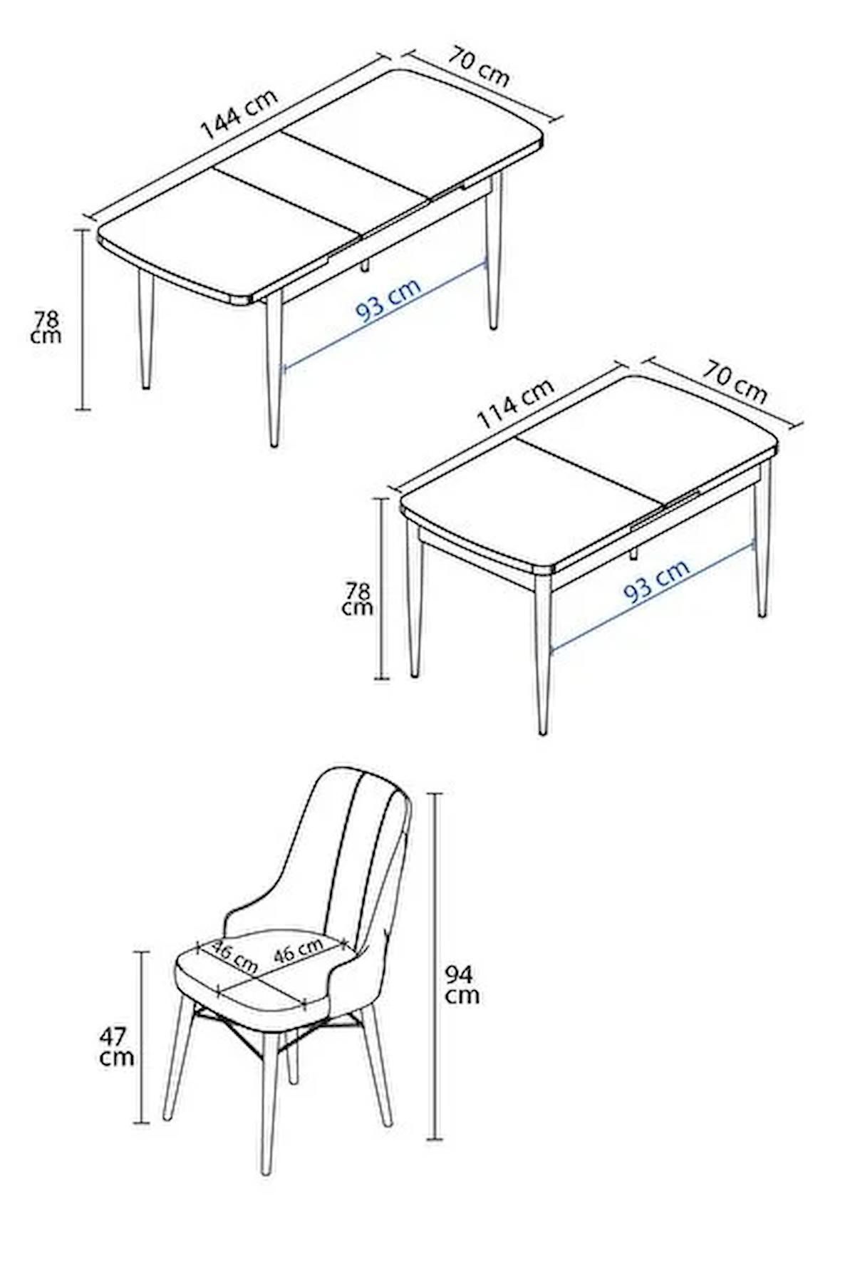 Mona Serisi Beyaz 80x132 Açılabilir Mdf Mutfak Masası Takımı 4 Adet Lacivert Sandalye-4