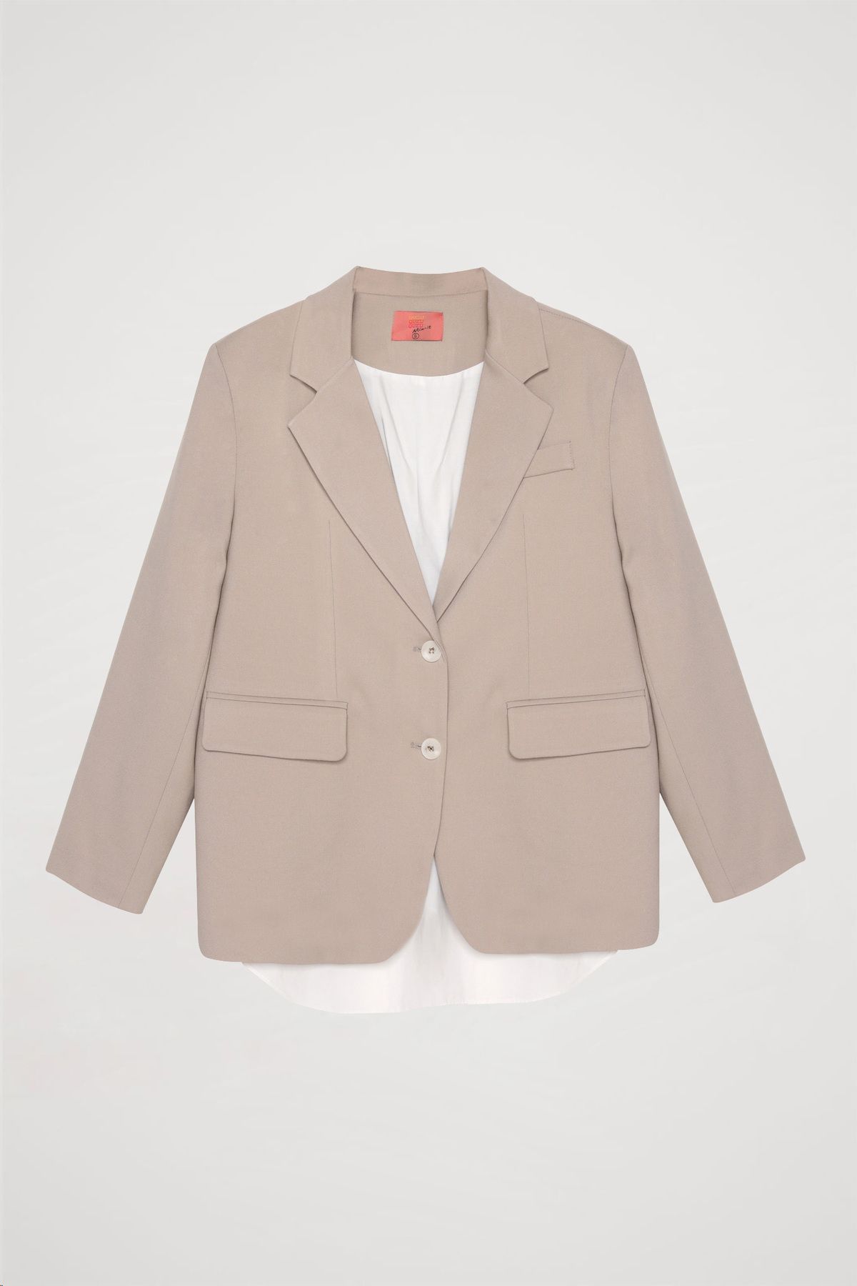 Quzu-Beige Blazer Jacket - Back and Window Slit 2