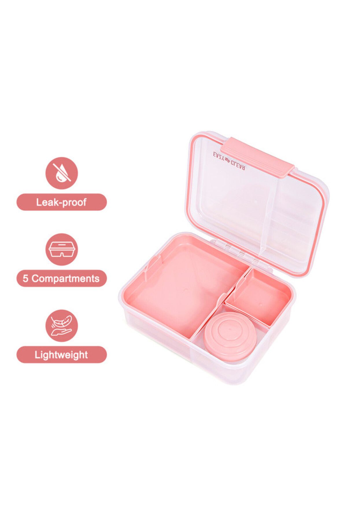 Eazy Kids-3/4/5 Compartment Convertible 1650ml Bento Lunch Box with 150ml Gravy Bowl - Pink 3