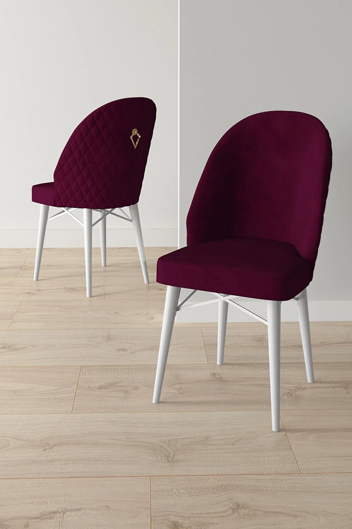 Liora Serisi Beyaz 80x132 Açılabilir Mdf Mutfak Masası Takımı 6 Adet Mürdüm Sandalye-3