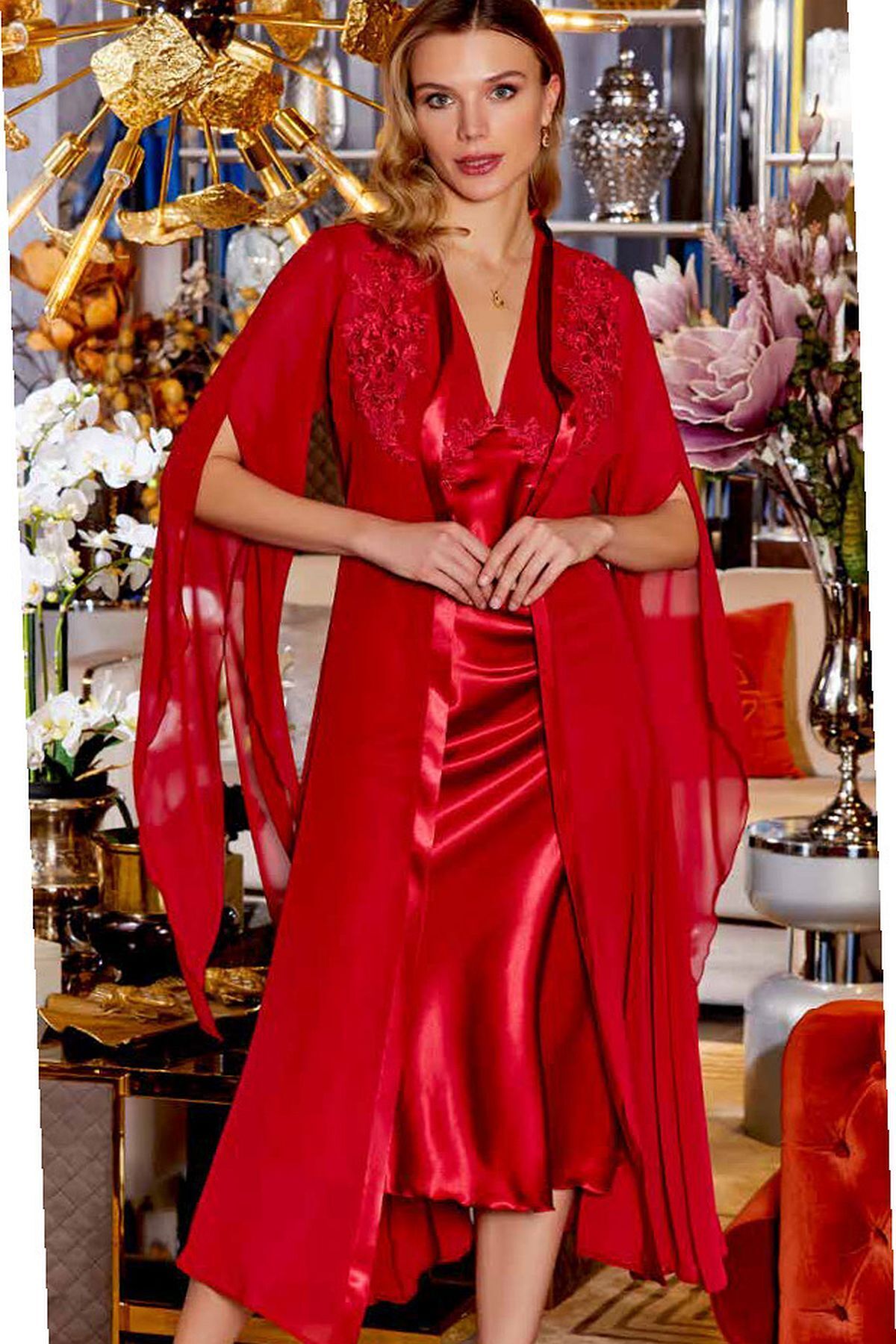 Jeremi Çeyizlik Dantelli Saten 6'lı Set