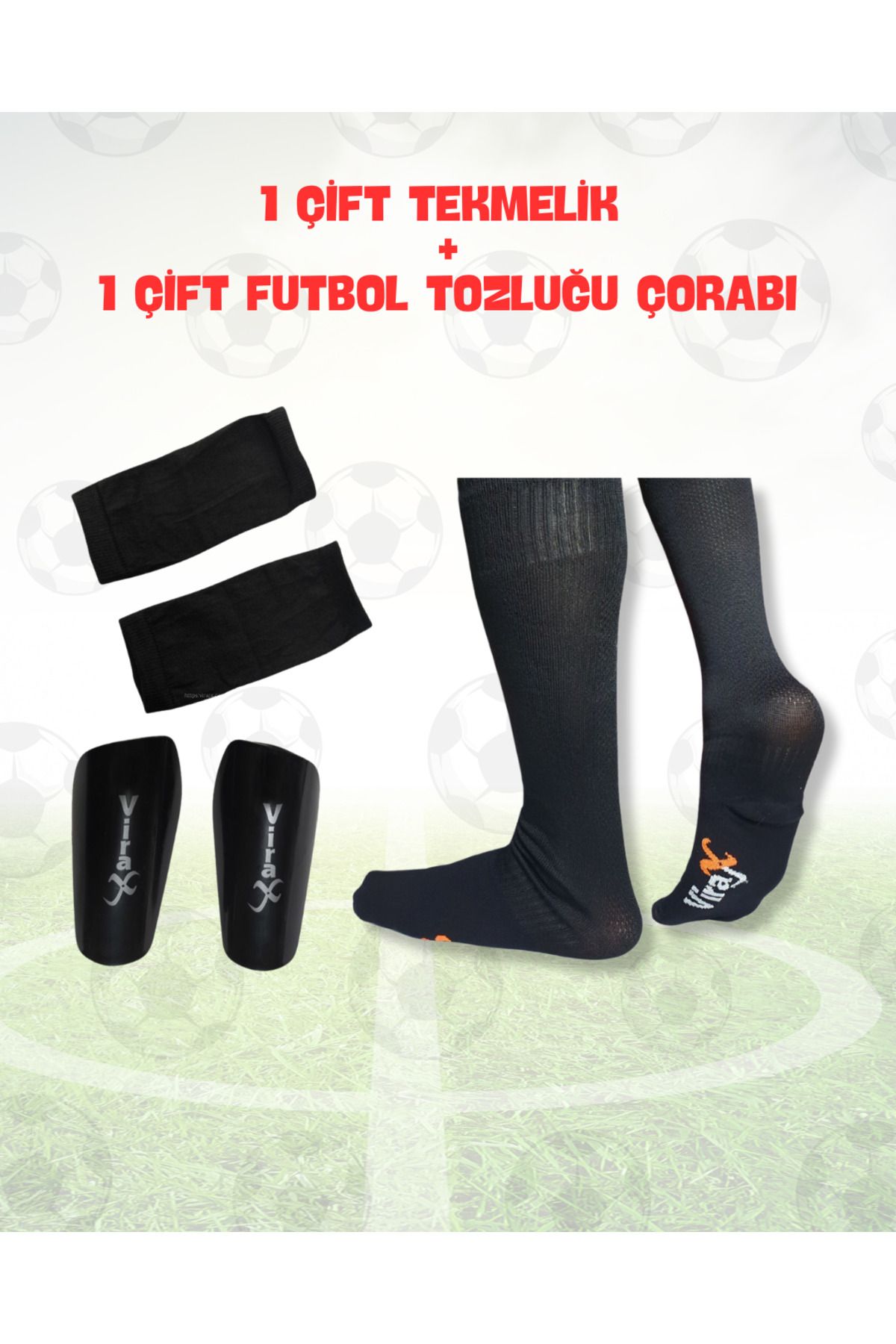 virajx Futbol Uzun Tozluk(Çorap) ve Kaval Koruyucu Tekmelik Antrenman Seti (Siyah)