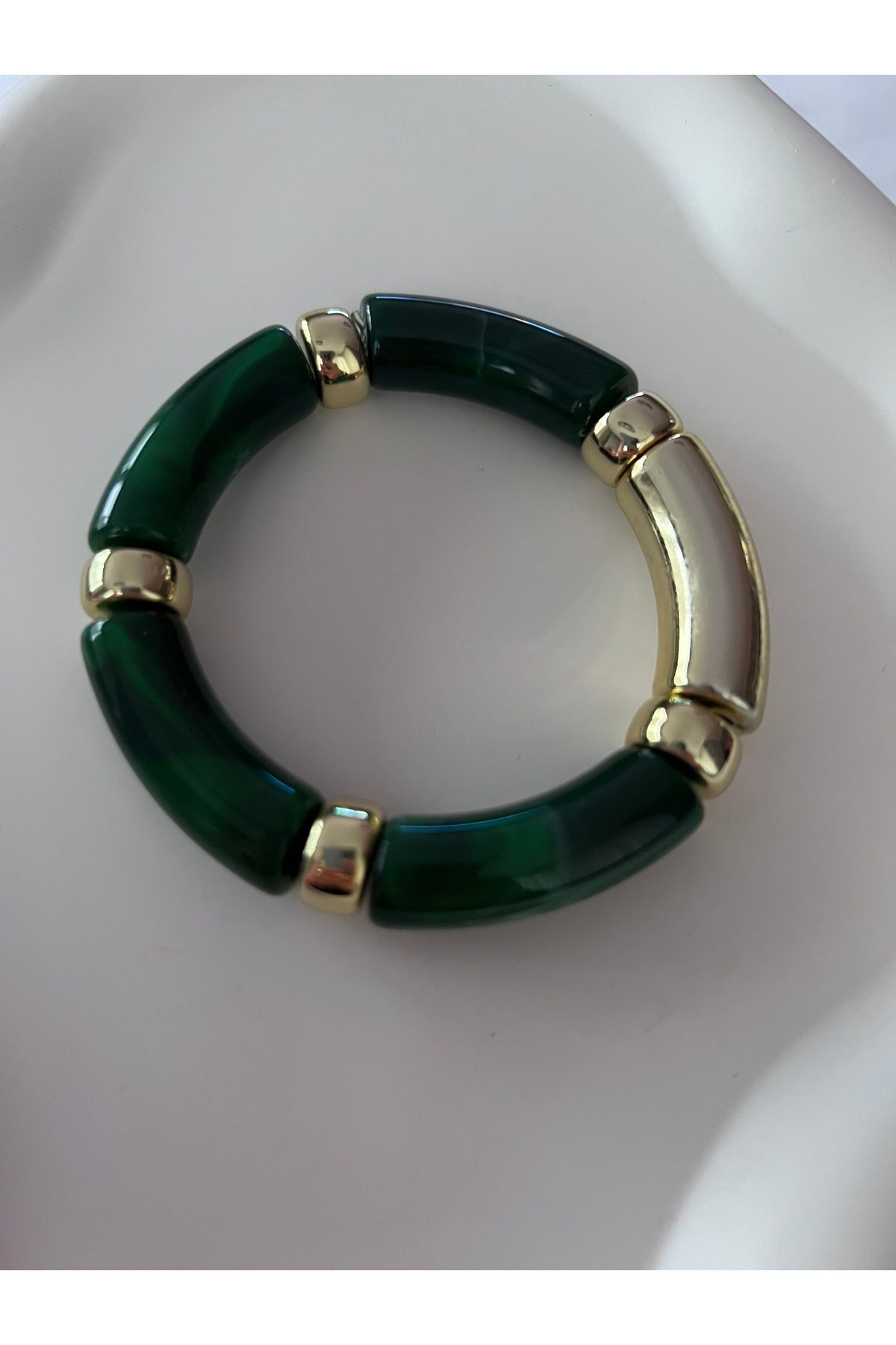 Mila Lumiere-Dark Green Color Gold Detail Flexible Acrylic Bone Bracelet 1