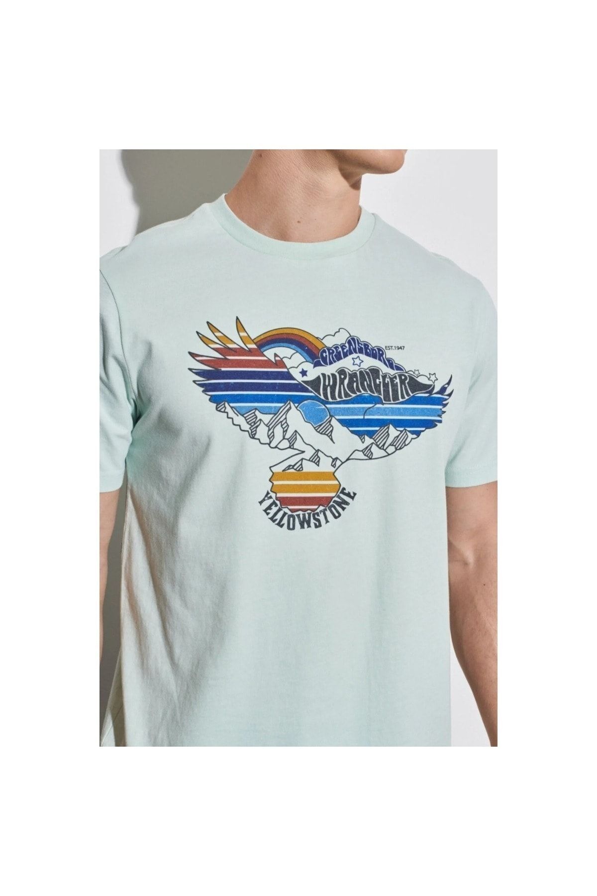 WRANGLER-Ανδρικό μπλουζάκι με λαιμόκοψη σε μπλε χρώμα 3