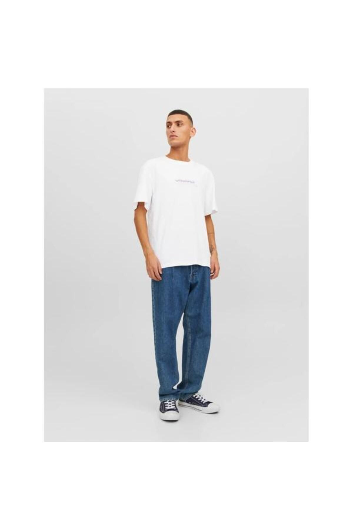 تی شرت سفید مردانه Jack Jones طرح دار با لوگو Jorwaves 12235278 Jack & Jones