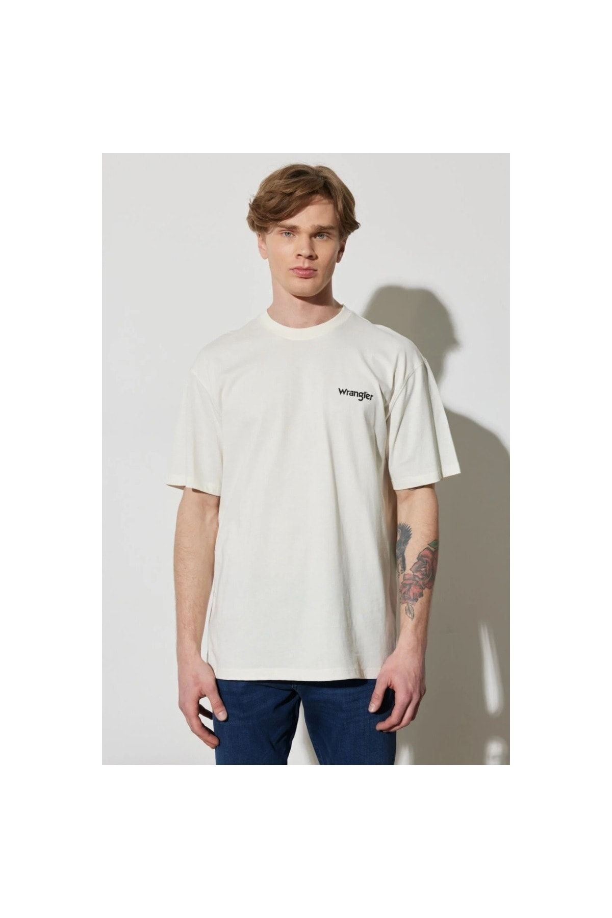 WRANGLER-Men's Ecru Crew Neck T-Shirt 1