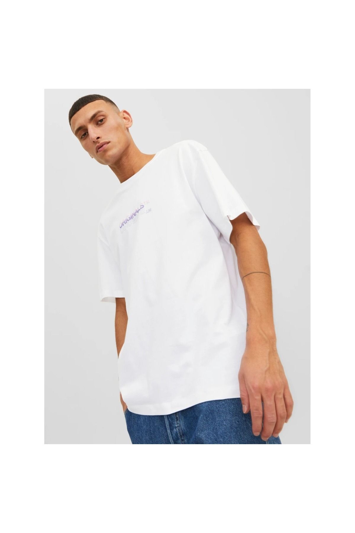 تی شرت سفید مردانه Jack Jones طرح دار با لوگو Jorwaves 12235278 Jack & Jones