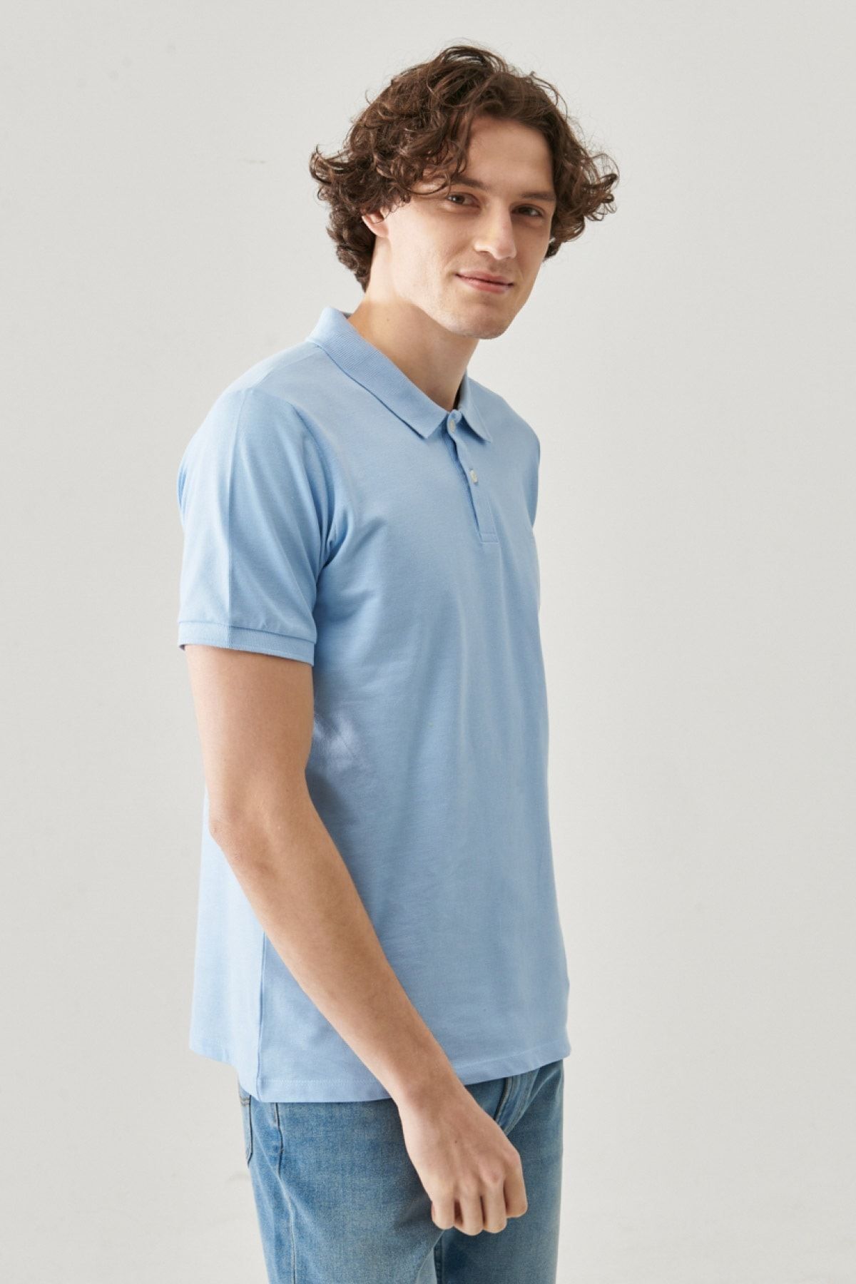 تی شرت یقه پولو آبی مردانه به طور منظم مناسب برش طبیعی چوگان 100 ٪ پنبه T shirt Lee