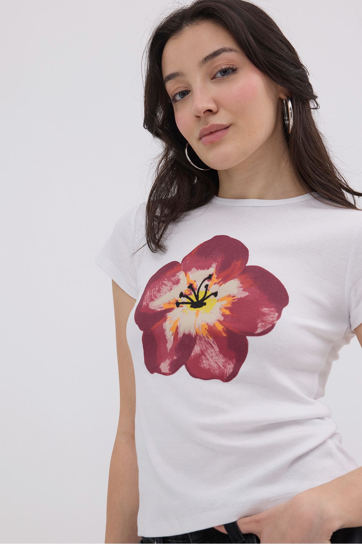 Addax-P1612 Model Flower Printed Short Sleeve T-Shirt 6