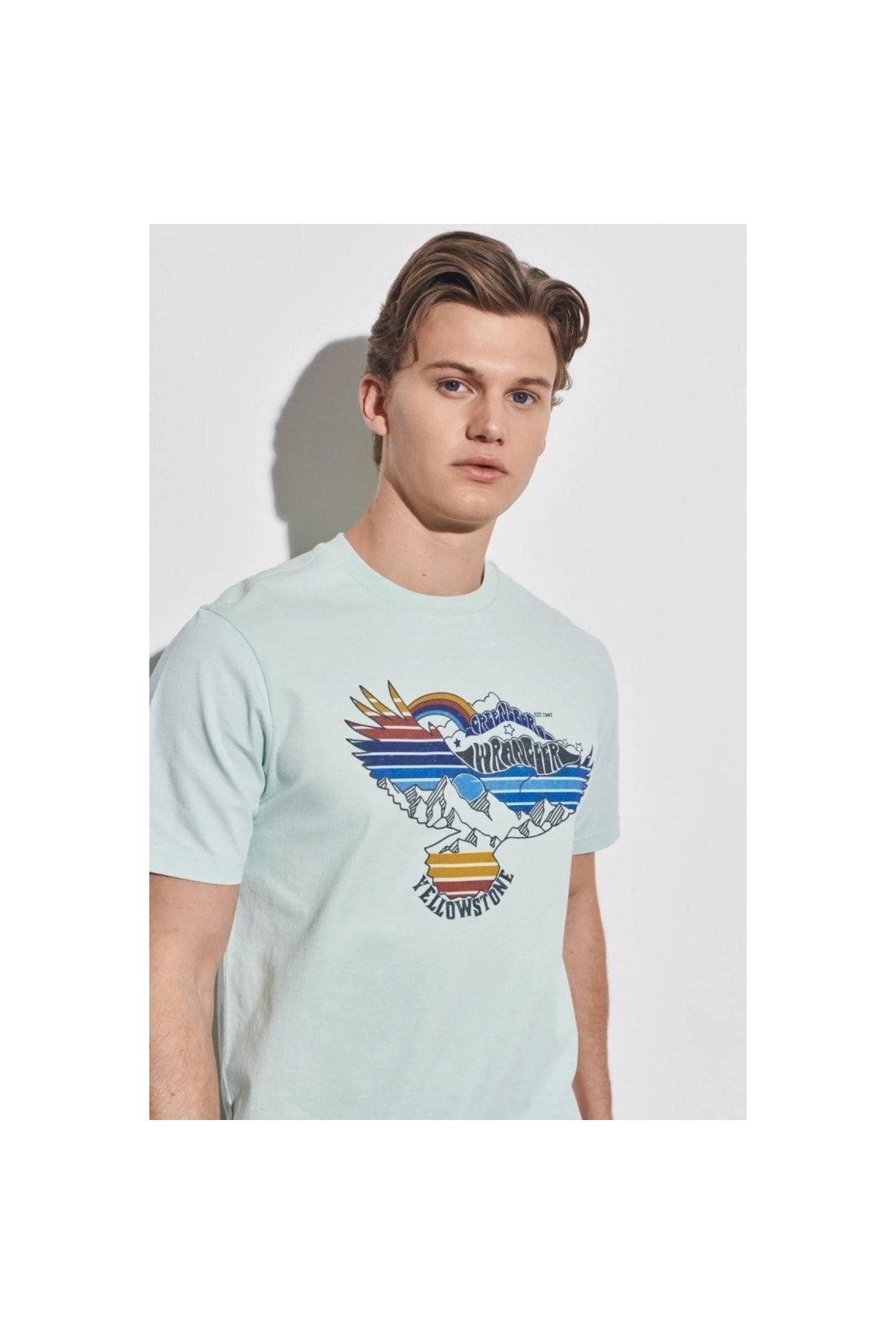 WRANGLER-Ανδρικό μπλουζάκι με λαιμόκοψη σε μπλε χρώμα 2