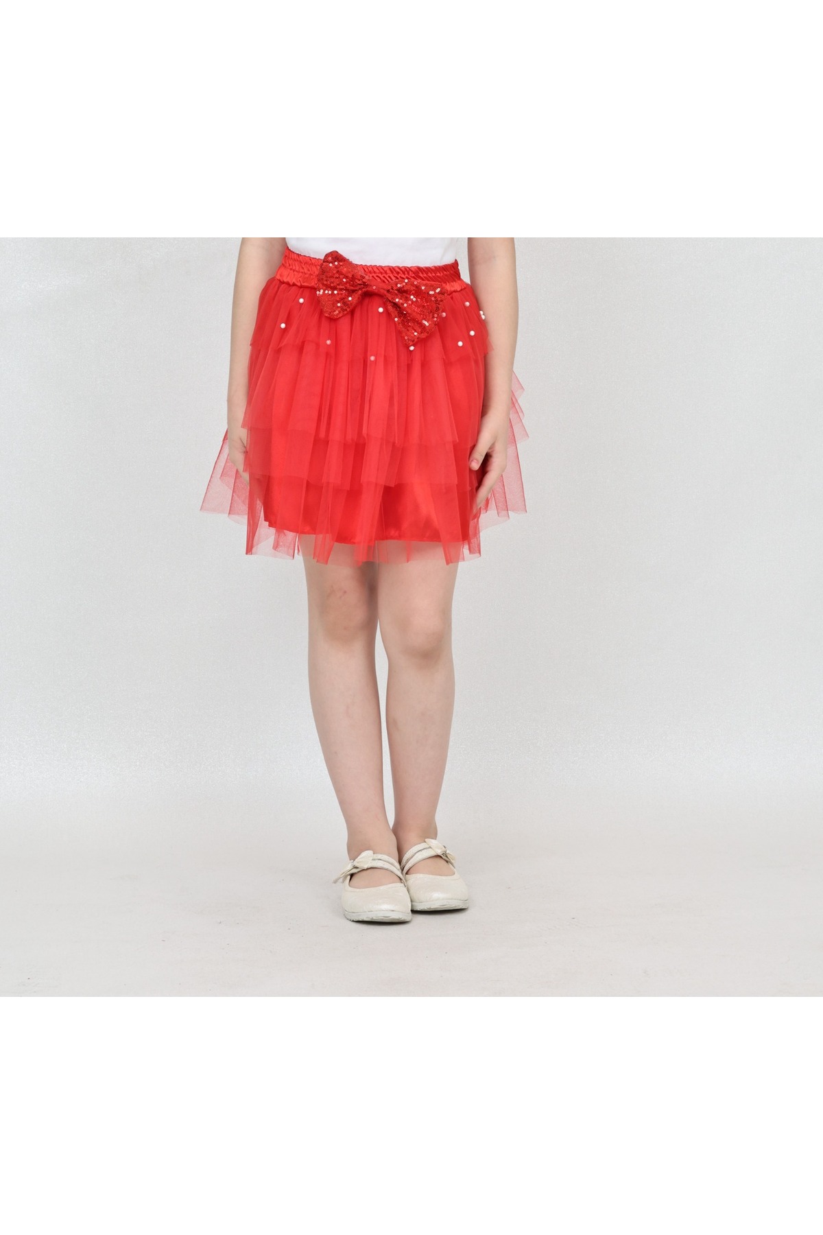 Girl Elastic Waist Pearl Detailed Bow Tulle Flare Tutu Skirt April 23 October 29 November 10 show