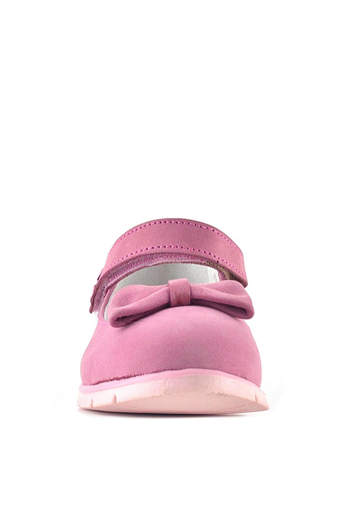 Rakerplus-Genuine Leather Pink Bow Flower Detailed Velcro Girls' Ballerinas 3