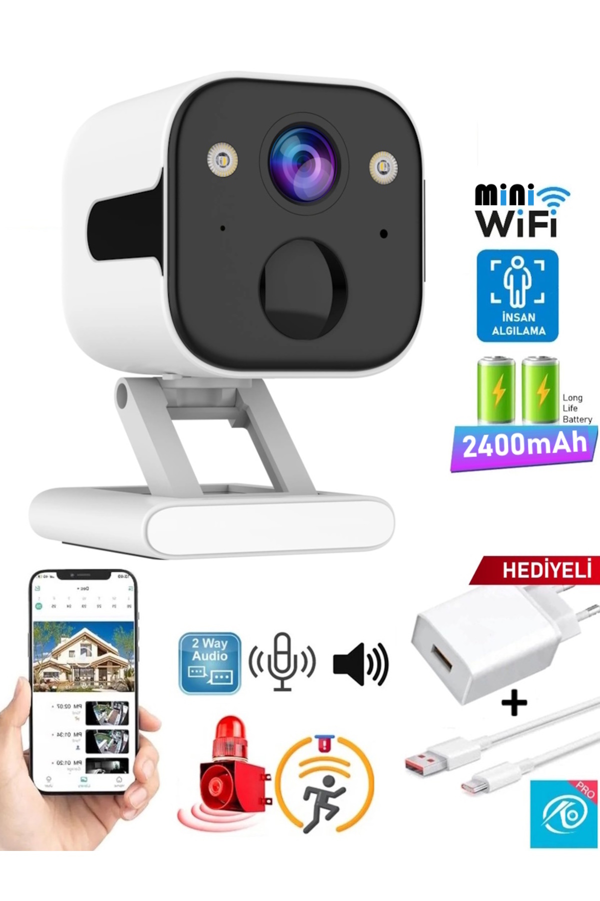 Ventus 3030 Mini WiFi  Gece Görüş Sesli Konuşma WaterProof 2400mah Dahili Batarya Akıllı Kamera