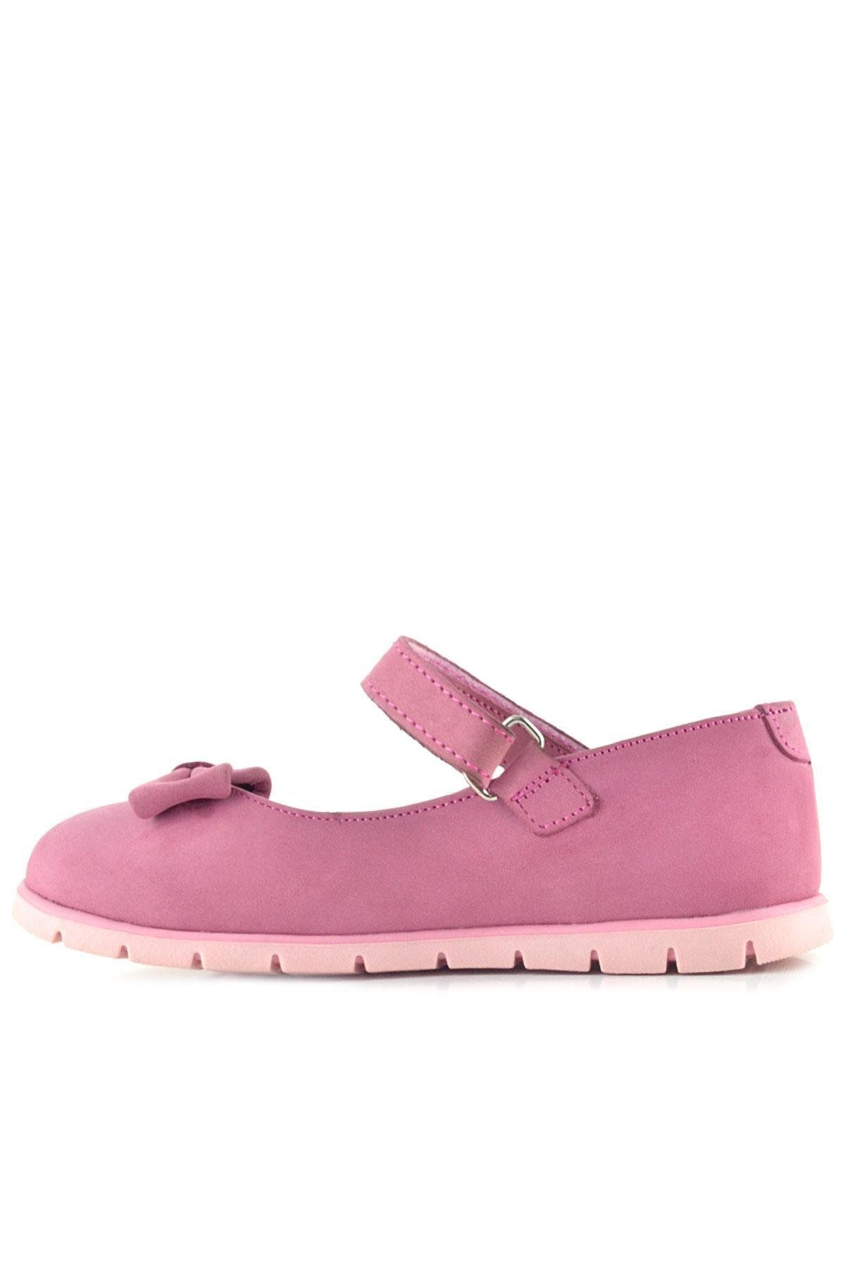 Rakerplus-Genuine Leather Pink Bow Flower Detailed Velcro Girls' Ballerinas 4