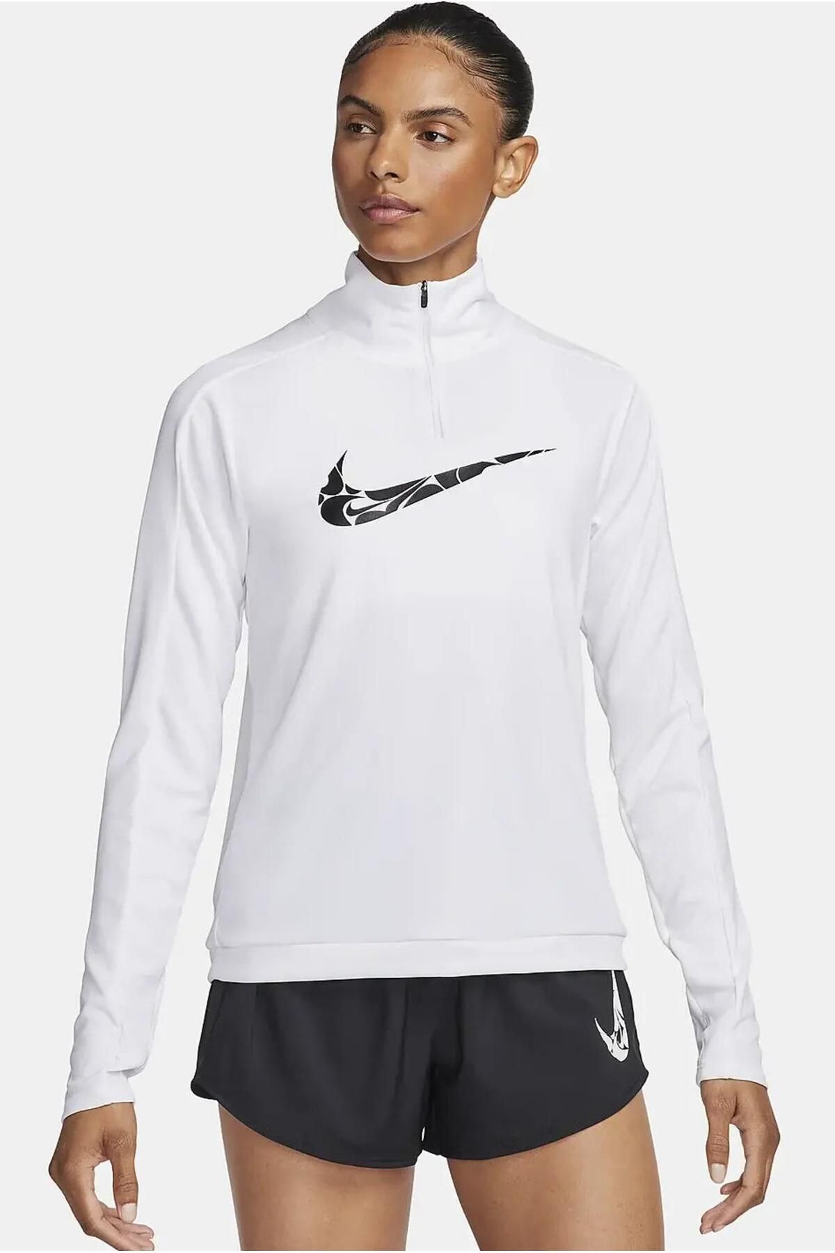 Nike-Dri-Fit Swoosh Mid Women White Quarter Zipper Women's Sports Sweatshrit 1