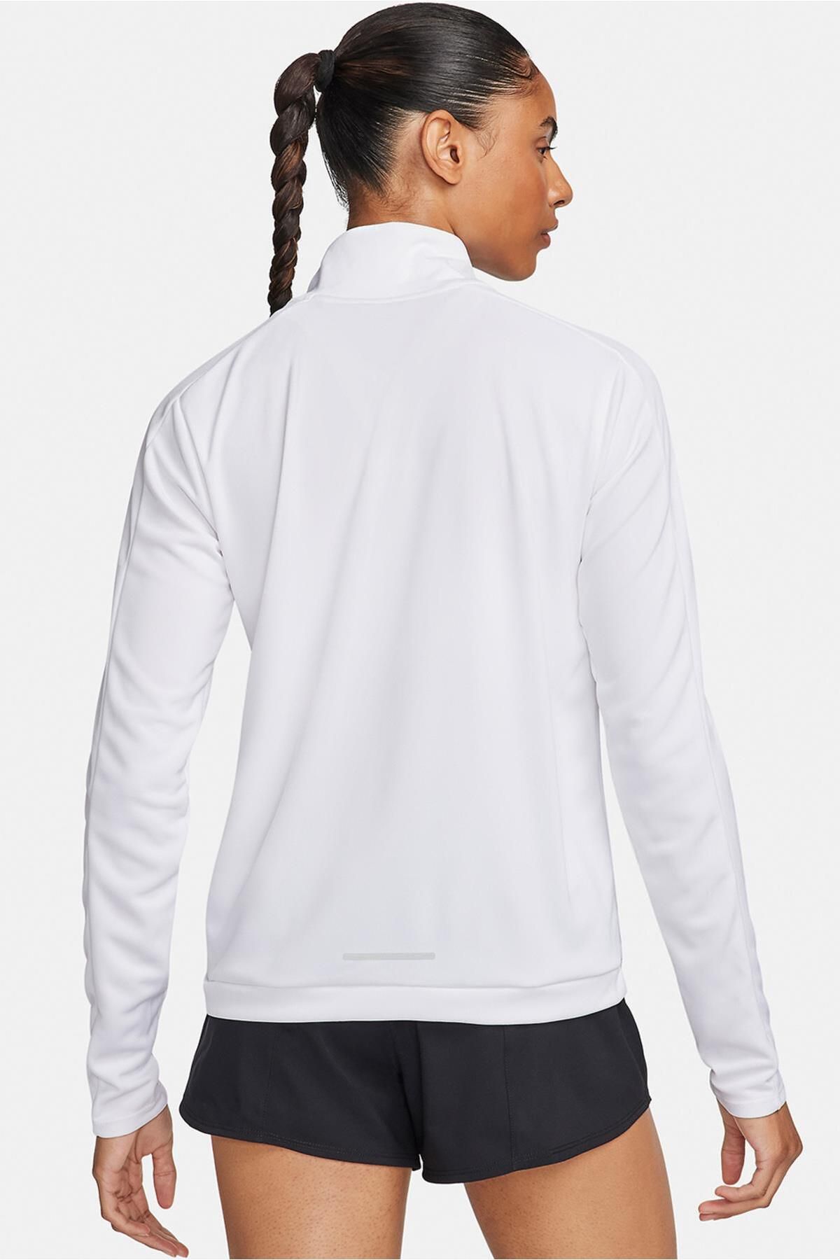 Nike-Dri-Fit Swoosh Mid Women White Quarter Zipper Women's Sports Sweatshrit 3